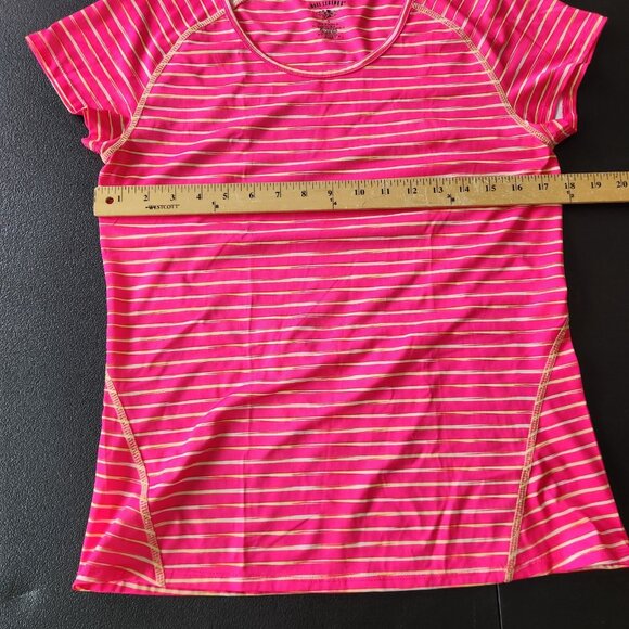REEL‎ LEGENDS Shirt Short Sleeve With Back Zip Pocket Womens Small Pink Yellow - Picture 6 of 7